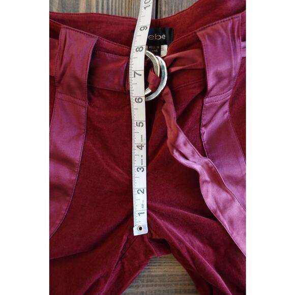 Bebe Pants Womens 8 Burgundy Red Stretch Utility Cargo Satin Trim Belted Mid Y2K - Picture 7 of 10